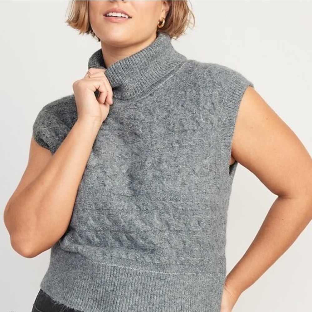 Old Navy Sleeveless Cable Knit Cropped Turtleneck Sweater 3X Grey